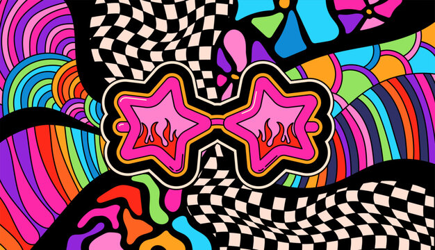 Coloring page with Psychedelic groovy sumglasses.