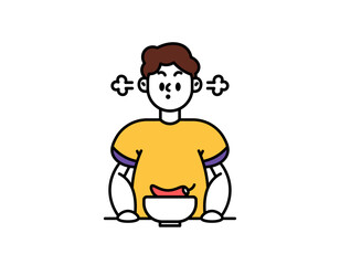 illustration of a man so hot his ears are smoking. a spicy person's facial expression. spiciness from eating spicy food or eating chilies. character design. outline style