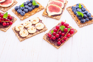 Protein toast crispbread with delicious toppings top view