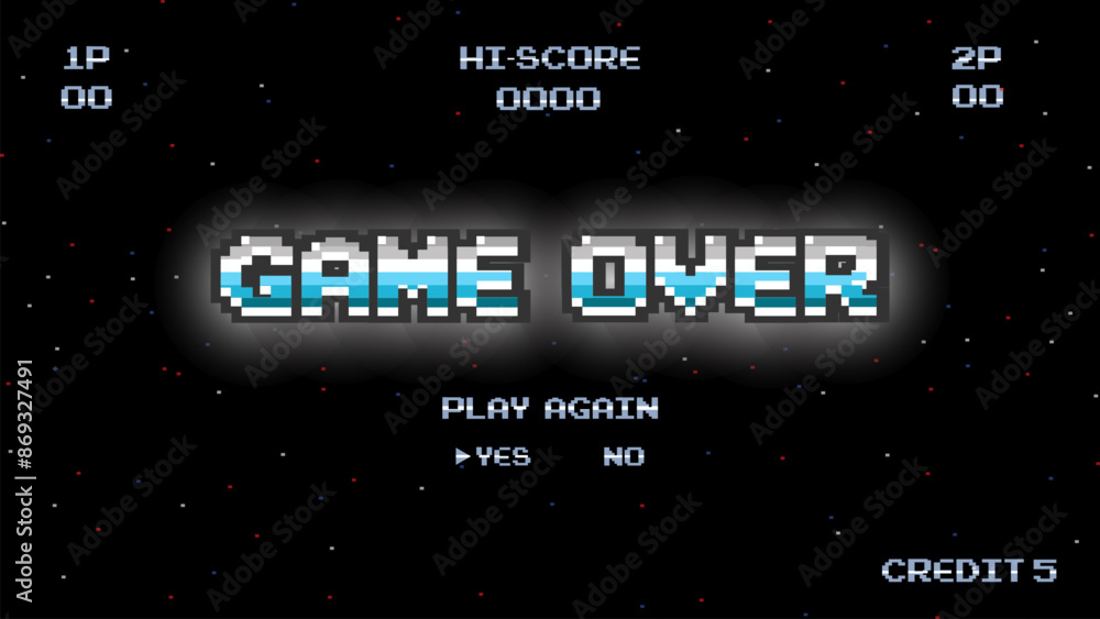 Poster Game Over background with player selection.8 bit game.retro game.	