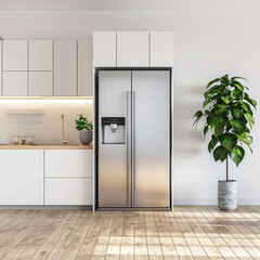 Interior design of modern kitchen, refrigerator placed in the kitchen