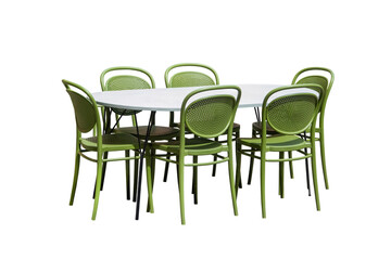 table and plastic chairs isolated on white background