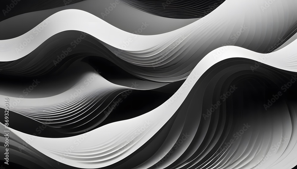 Poster a seamless abstract white and black texture background featuring elegant swirling curves in a wave p