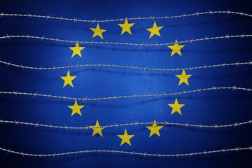 European Union flag and barbed wire - 3d illustration