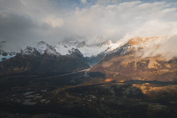 Trekking traveler enjoy Fitz Roy Mountain view, Patagonia, El Chalten - Argentina