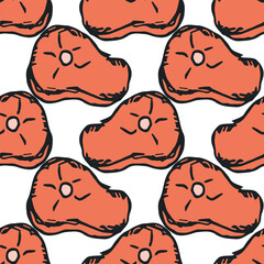 Seamless steak pattern. Drawn meat background