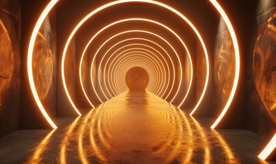 Obraz premium Abstract Neon Tunnel with Orange Glow