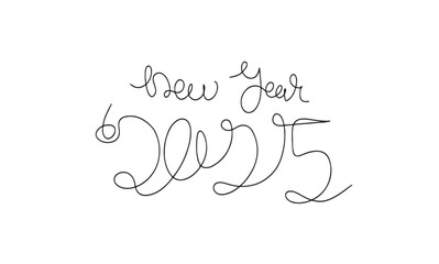 Continuous one line doodle drawing of new year 2025. Holiday concept, festive New year handwriting text, minimalist design. Editable stroke.