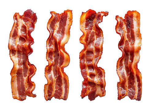 Cooked Crispy Bacon Strip Set Isolated on Transparent Background
