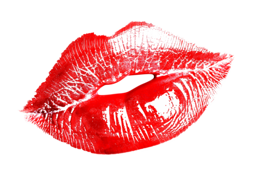 Red Lipstick Kiss Mark Isolated on Transparent Background
