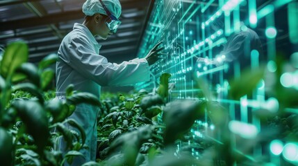 High-tech images of holographic charts, data and agriculture