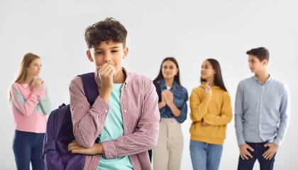 Obraz premium Embarrassed student making a mistake in front of peers. white background.