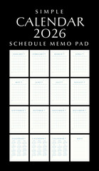 Simple Calendar 2026 Schedule Memo Pad, Portrait Design