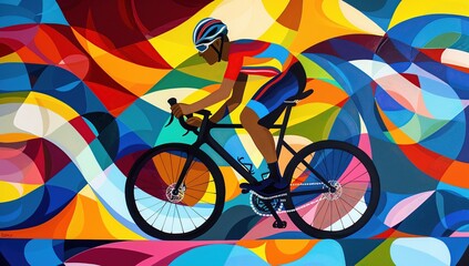 Fototapeta premium Abstract Cyclist in a World of Color