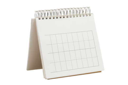 Simple Desk Calendar with Spiral Binding Isolated on Transparent Background