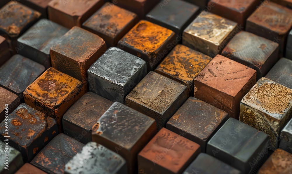 Poster abstract rusty metal cube pattern