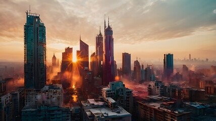 sunset over the city