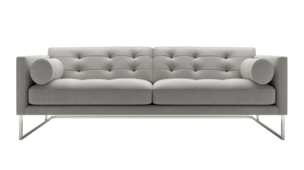 Sleek Modern Sofa in Soft Gray Fabric with Chrome-Finished Metal Legs
