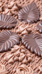 Chocolate bundt cake drizzled with chocolate ganache glaze.Front view of a triple layered chocolate cake .