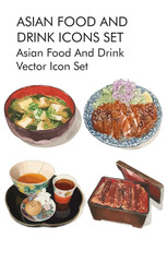 Asian food and drink logo vector Icon set 