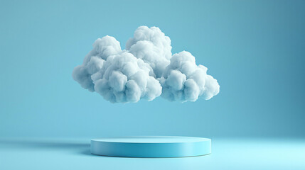 Minimalistic cloud podium on blue background. Perfect for product presentations or showcasing ideas.