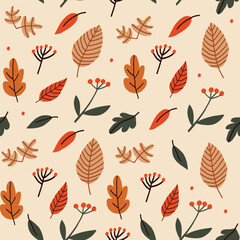 Cute and cozy autumn seamless pattern. Repeating vector hand drawn design for textile or backdrop.