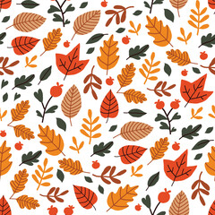 Cute and cozy autumn seamless pattern. Repeating vector hand drawn design for textile or backdrop.
