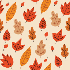 Cute and cozy autumn seamless pattern. Repeating vector hand drawn design for textile or backdrop.