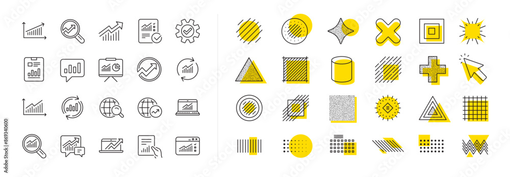 Poster set of chart, report document and graph icons. design shape elements. analytics, statistics line ico