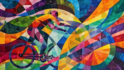 Fototapeta premium Abstract Cyclist in a Geometric Landscape