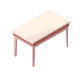 Home furniture isometric icon. Large wooden dining table for kitchen interior. Stylish furniture for apartment or house design. Cartoon 3D vector illustration isolated on white background