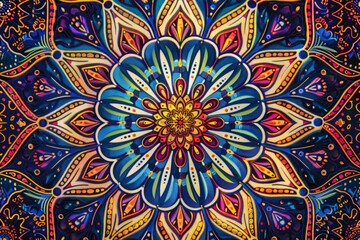 A complex and colorful mandala background.
