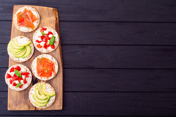 Protein toast ceispbread with delicious toppings top view