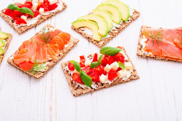 Protein toast ceispbread with delicious toppings top view