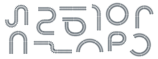 Railway train track vector illustration isolated on white background. Rail pattern round circular curve railroad path icon © YEVHENIIA