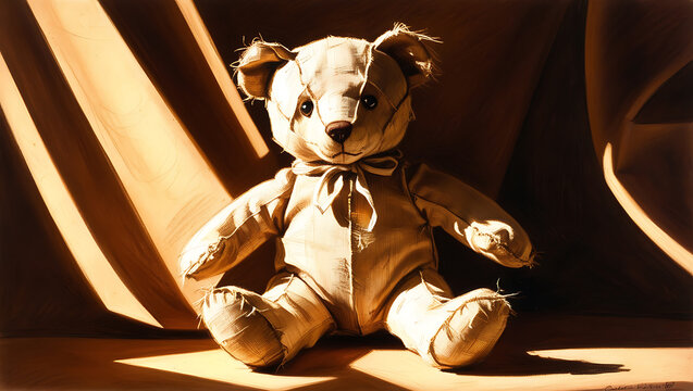 teddy bear sitting on a wooden chair