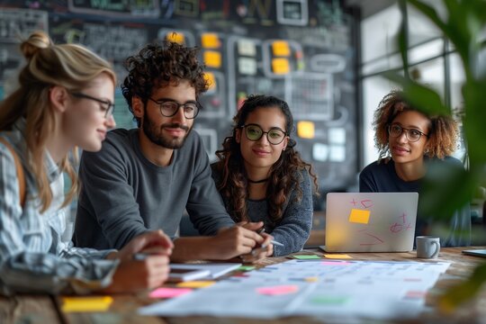 Collaborative Brainstorming Session With Young Professionals in a Modern Office