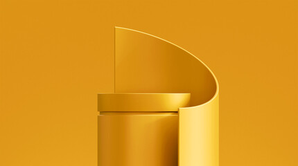 Abstract curve yellow podium of luxury presentation template. Product stage premium display or empty elegant pedestal show stand and blank showcase platform object banner showroom backdrop.