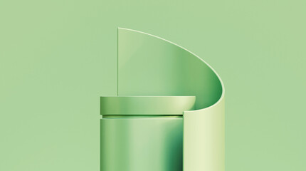 Abstract curve green podium of luxury presentation template. Product stage premium display or empty elegant pedestal show stand and blank showcase platform object banner showroom backdrop.