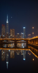 Naklejka premium Night view of vibrant city