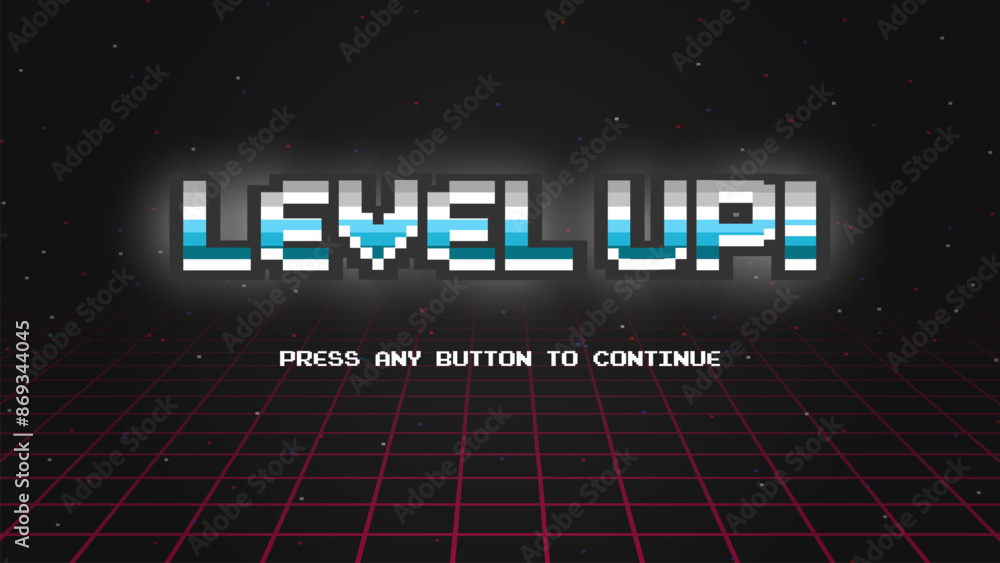 Poster level up insert a coin to continue .pixel art .8 bit game.retro game. for game assets in vector illu