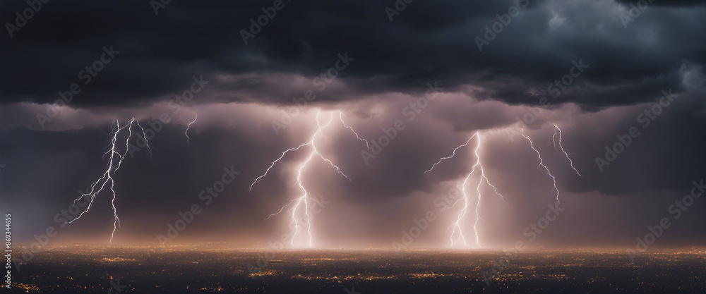 Poster storm clouds with lightnings isolated on transparent background