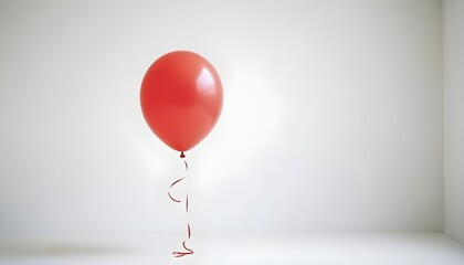 close up isolated bright red balloon on a plain background