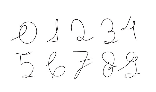 continuous line drawing Numbers.Line art of numbers. Vector illustration. Set of abstract drawings of numbers