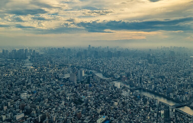 Obraz premium Aerial View of Tokyo Cityscape at Dusk