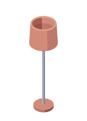 Home furniture isometric icon. Stylish floor lamp for lighting and decorating living room. Object for apartment interior design. Cartoon 3D vector illustration isolated on white background
