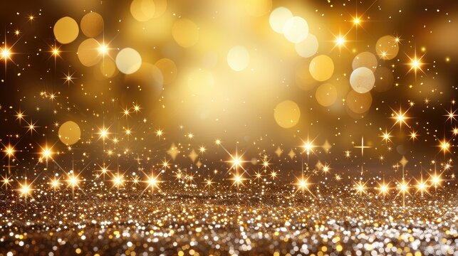 A gold background with many glittering stars