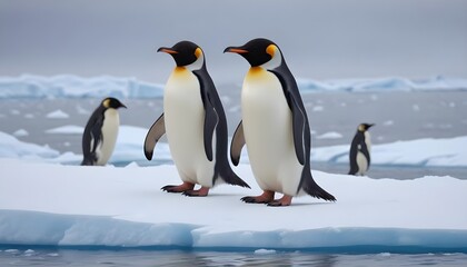 Fototapeta premium In icy Antarctica penguins dance and thrive, defying the harshness of their environment with their resilient spirits 