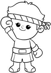 cute cartoon boxer sport character illustration for coloring page