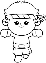 cute cartoon boxer sport character illustration for coloring page